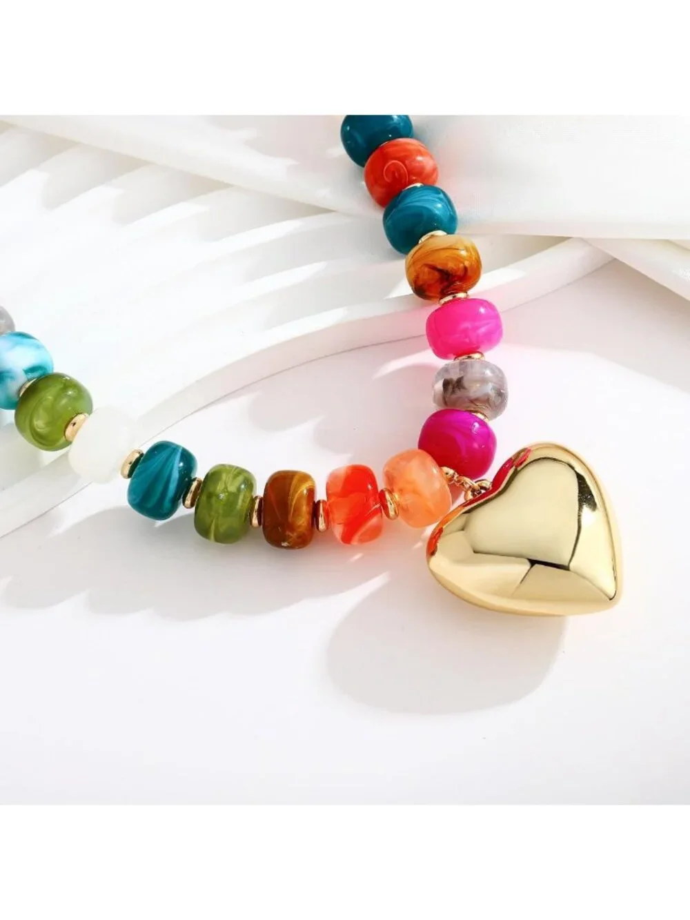 Colorful Chunky Heart Necklace for Women | Resin Beaded Choker | Trendy Acrylic